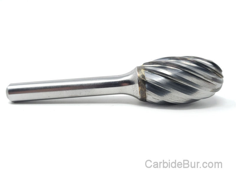 thumbnail image 2 of Buckeye Carbide Burr SE5-45NF – Egg Shape, Fast Spiral Cut, 1/4" X 1/2" X 7/8" X 2-3/4", Made In USA 2 of 5